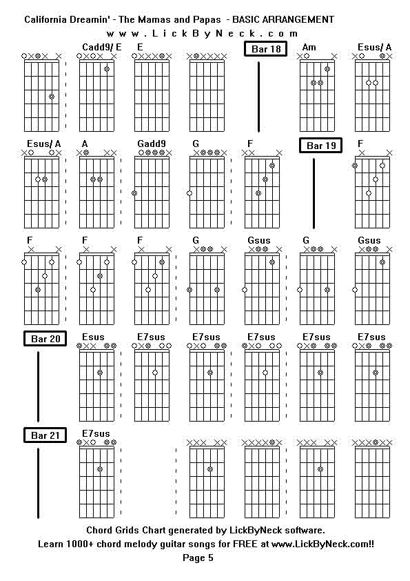 Chord Grids Chart of chord melody fingerstyle guitar song-California Dreamin' - The Mamas and Papas  - BASIC ARRANGEMENT,generated by LickByNeck software.